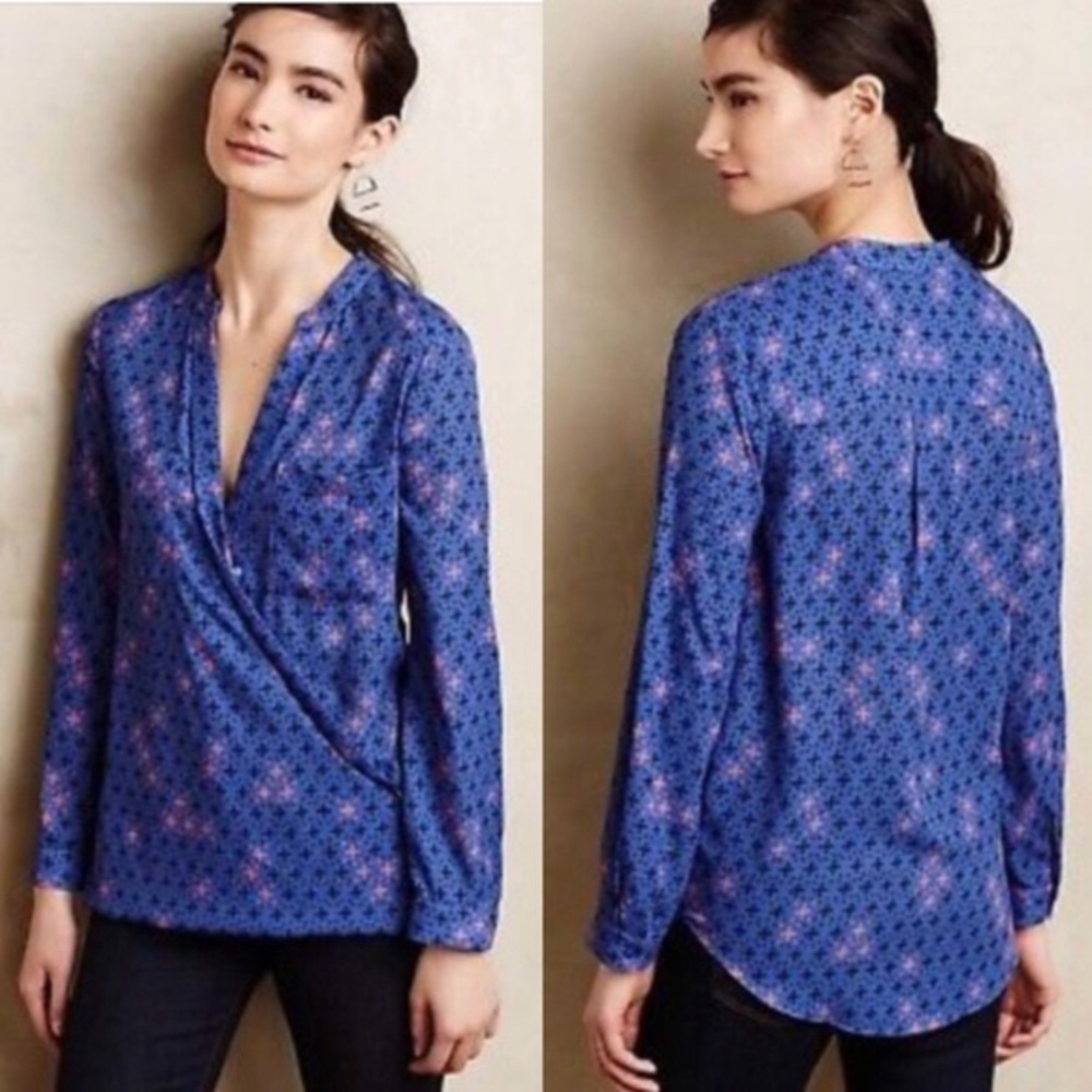 Anthropologie Maeve Blue Eva Wrap Blouse